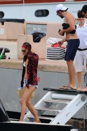 Irina Shayk in Bikini Top at a dock in Sardinia 8/1/2016 