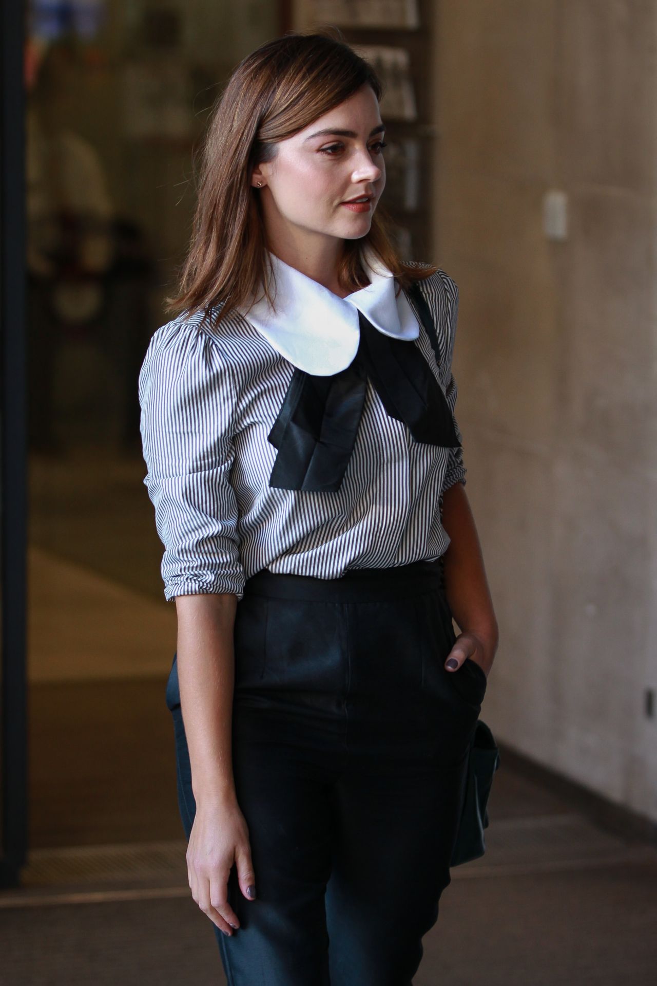 Jenna Coleman at BBC Broadcasting House in London 8/31/2016.