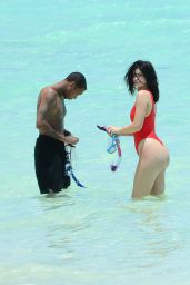 Kylie Jennerin Red Swimsuit in Turk and Caicos, August 2016