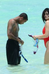 Kylie Jennerin Red Swimsuit in Turk and Caicos, August 2016