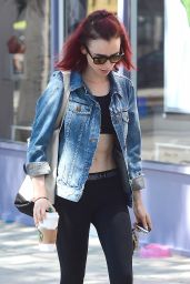 Lily Collins in Leggings - Leaving a Gym in West Hollywood 8/18/2016 