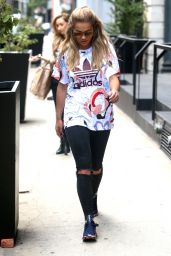 Rita Ora in Adidas T-Shirt Fall 2016 Collection - NYC 8/16/2016