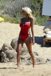 Victoria Silvstedt in a Red Swimsuit on Vacation in Porto Cervo, Sardinia 8/3/2016