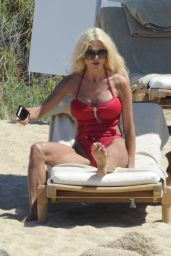 Victoria Silvstedt in a Red Swimsuit on Vacation in Porto Cervo, Sardinia 8/3/2016