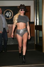 Lady Gaga in Shiny Silver Shorts - Heads to the Music Studio in New York City 9/21/2016