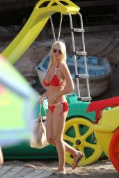 Rhian Sugden Hot in Red Bikini - Beach in Ibiza, September 2016