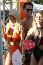 Rhian Sugden in Orange Swimsuit - Party in Ibiza, September 2016