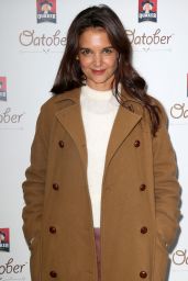 Katie Holmes in Burgundy Leather Skirt  - Quaker 