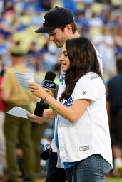 Mila Kunis & Ashton Kutcher - Annouce the LA Dodgers vs Chicago Cubs Starting Lineup at Dodger Stadium in Los Angeles