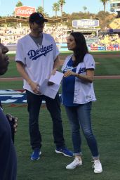 Mila Kunis & Ashton Kutcher - Annouce the LA Dodgers vs Chicago Cubs Starting Lineup at Dodger Stadium in Los Angeles