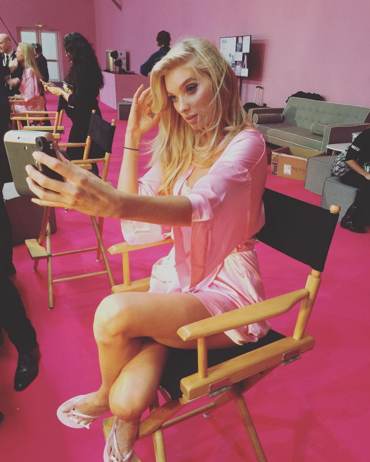 Elsa Hosk poses backstage at the Victoria's Secret PINK Ultimate