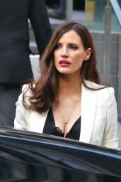 Jessica Chastain Wears Low Cut Top - Filming 