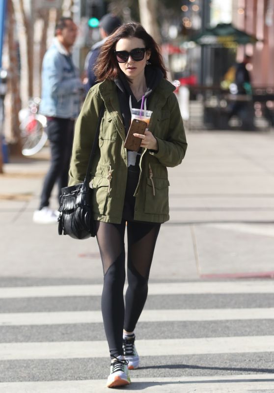 Lily Collins in Spandex - Leaves The Gym With a Cold Drink, West ...