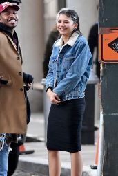 Zendaya Wears a Jean Jacket With no Make-up And Wet Hair - New York City 11/23/ 2016