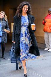 Camila Alves in Shearling Coat - Holding Her Hot Coffee While Leaving the Today Show in NY 12/20/ 2016