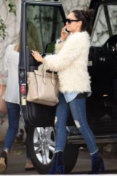 Cara Santana Sporting a White Faux Fur Coat - Christmas Shopping Spree in Hollywood 12/12/ 2016