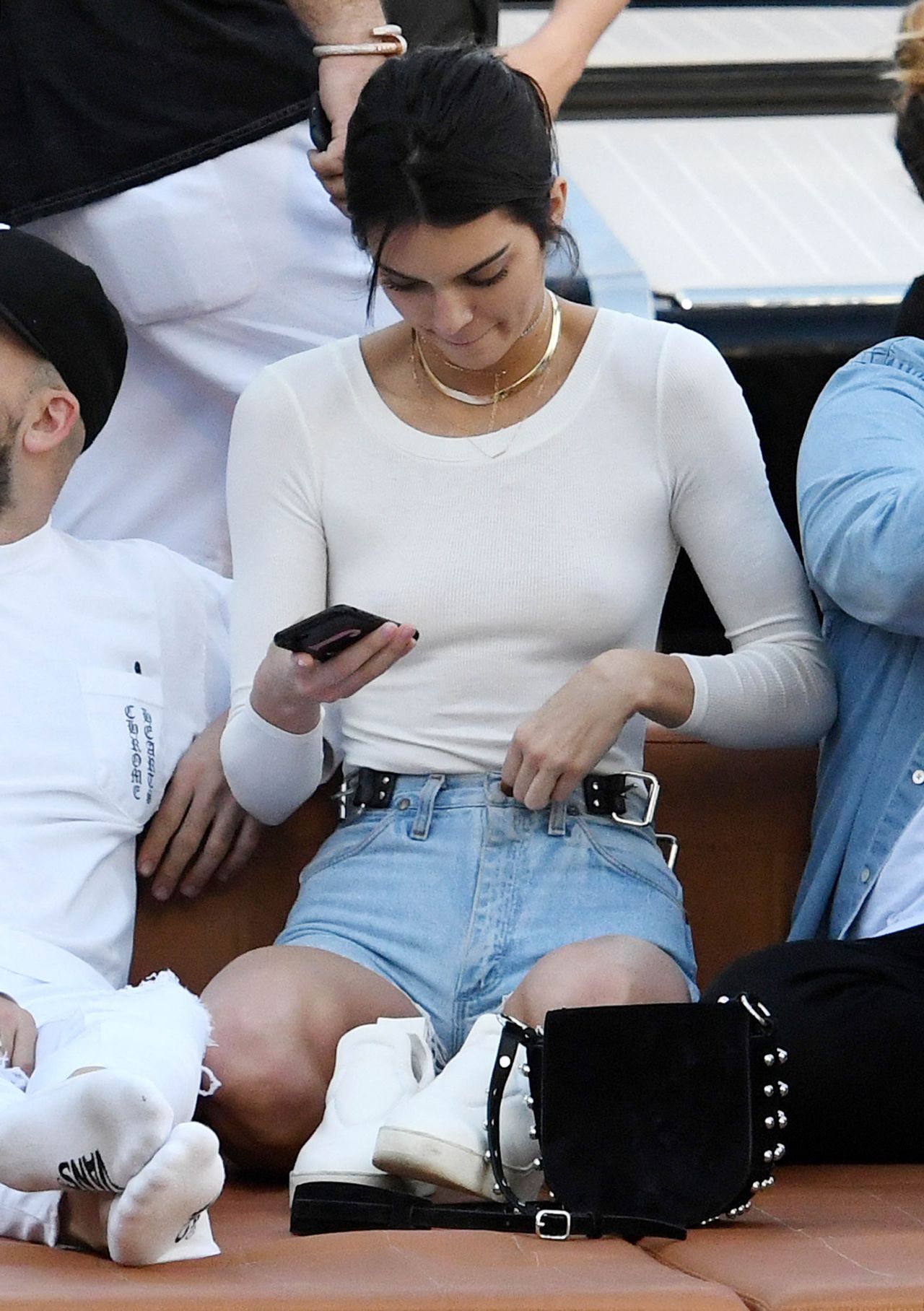 Kendall Jenner in Jeans Shorts On a Boat in Miami 12/03/ 2016