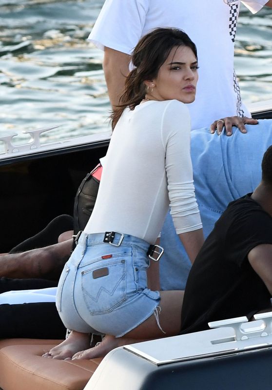 Kendall Jenner in Jeans Shorts On a Boat in Miami 12/03/ 2016 • CelebMafia