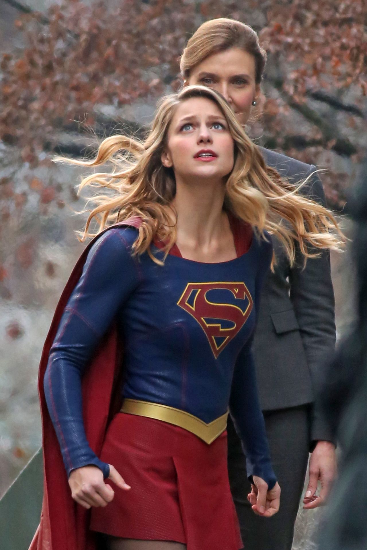 Melissa Benoist Filming A Scene For Supergirl In