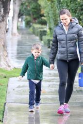 Jennifer Garner - Walking in the Rain With Her Son Samuel - Los Angeles 1/23/ 2017