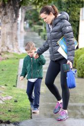 Jennifer Garner - Walking in the Rain With Her Son Samuel - Los Angeles 1/23/ 2017