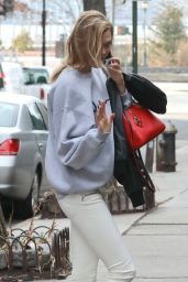 Karlie Kloss Wearing Beige Pants and a Grey Sweatshirt - Out in NYC, January 2017