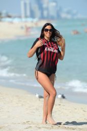 Claudia Romani Wearing Her AC Milan Jersey - Beach in Miami, January 2017