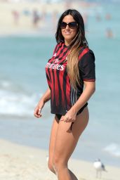 Claudia Romani Wearing Her AC Milan Jersey - Beach in Miami, January 2017