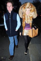 Georgia Toffolo Wraps Up Warm in a Big Fur Hood - Leaves the Ivy Chelsea Gardens in London 2/6/ 2017