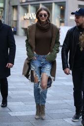 Gigi Hadid in Ripped Jeans - Out in Milan, Italy 2/21/ 2017