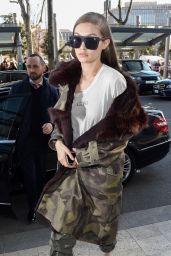 Gigi Hadid Rocks a Camouflage Coat - Milan Fashion Week in Milan 2/25/ 2017