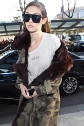 Gigi Hadid Rocks a Camouflage Coat - Milan Fashion Week in Milan 2/25/ 2017