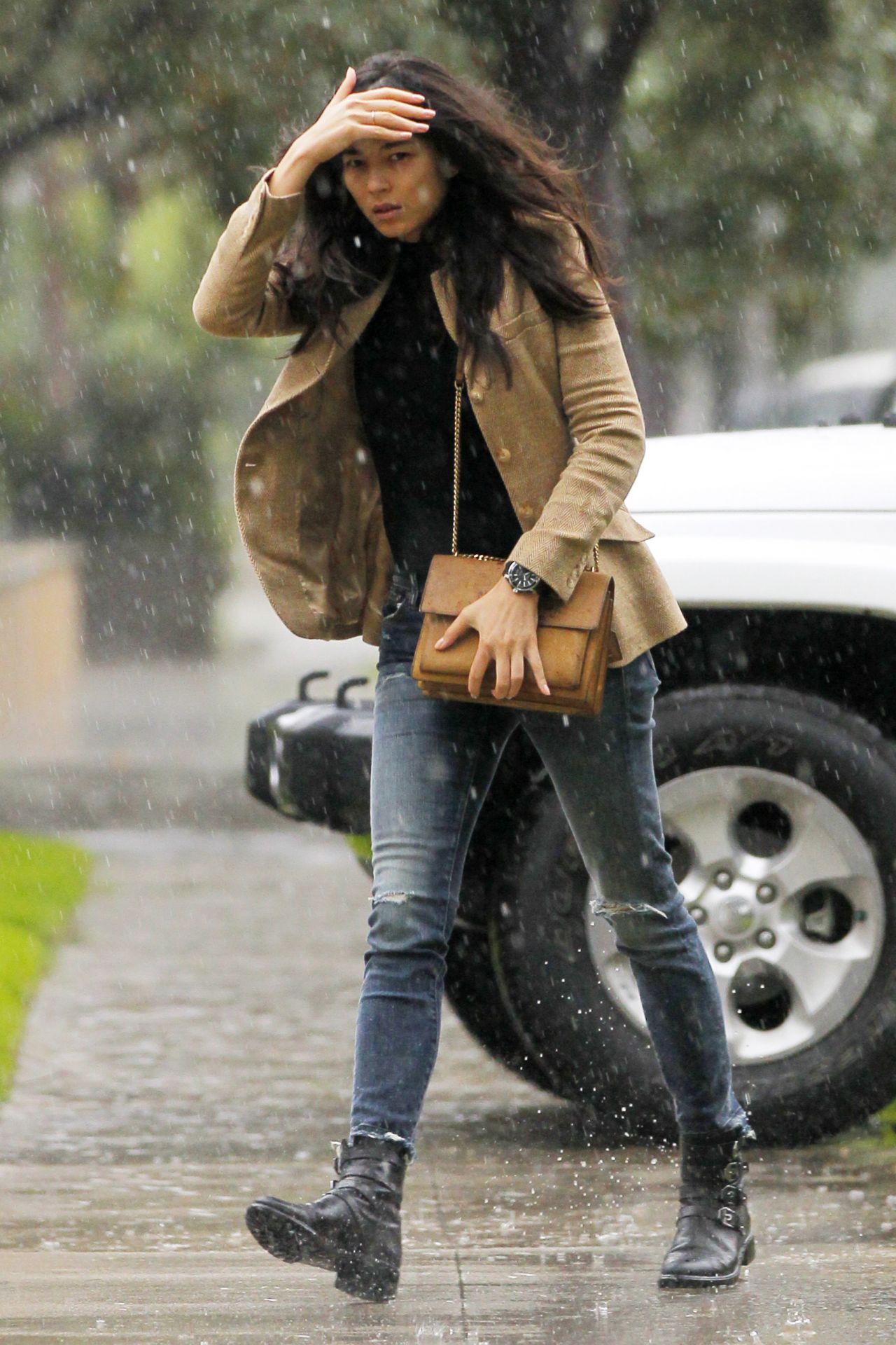 Jessica Gomes - Out in the Rain in Beverly Hills 2/19/ 2017