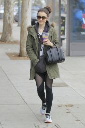 Lily Collins - Enjoys an Iced Beverage While Out For a Walk, Beverly Hills 2/5/ 2017