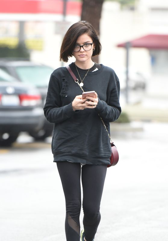 Lucy Hale - Wearing Clear Glasses on a Gloomy Day in Los Angeles 2/20/ 2017