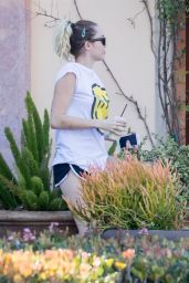 Miley Cyrus Wears Teeny Shorts and a Happy Hippie Tee - Picking Up Food to Go in Malibu 2/12/ 2017