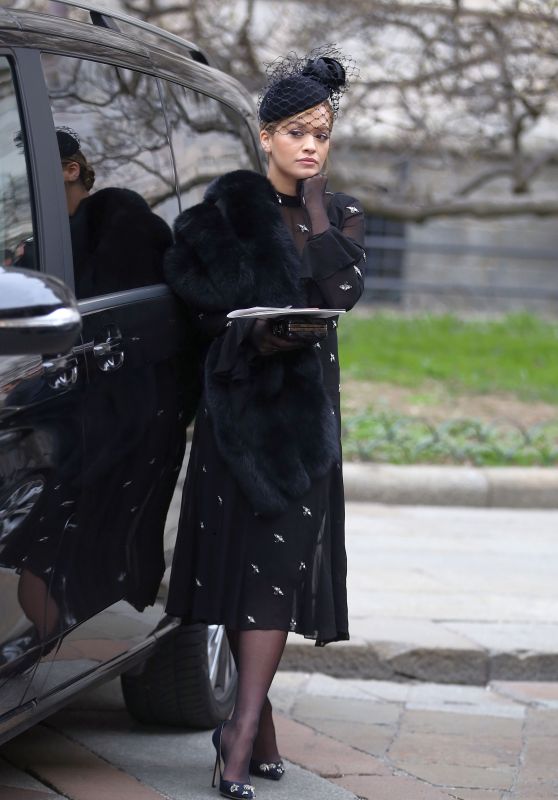 Rita Ora at Memorial Service for Franca Sozzani in Milan 2/27/ 2017