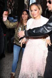 Rita Ora in a Rose Colored Dress in New York City 2/6/ 2017