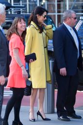 Amal Cloone in Bright Yellow - Head to the U.N. 3/9/ 2017