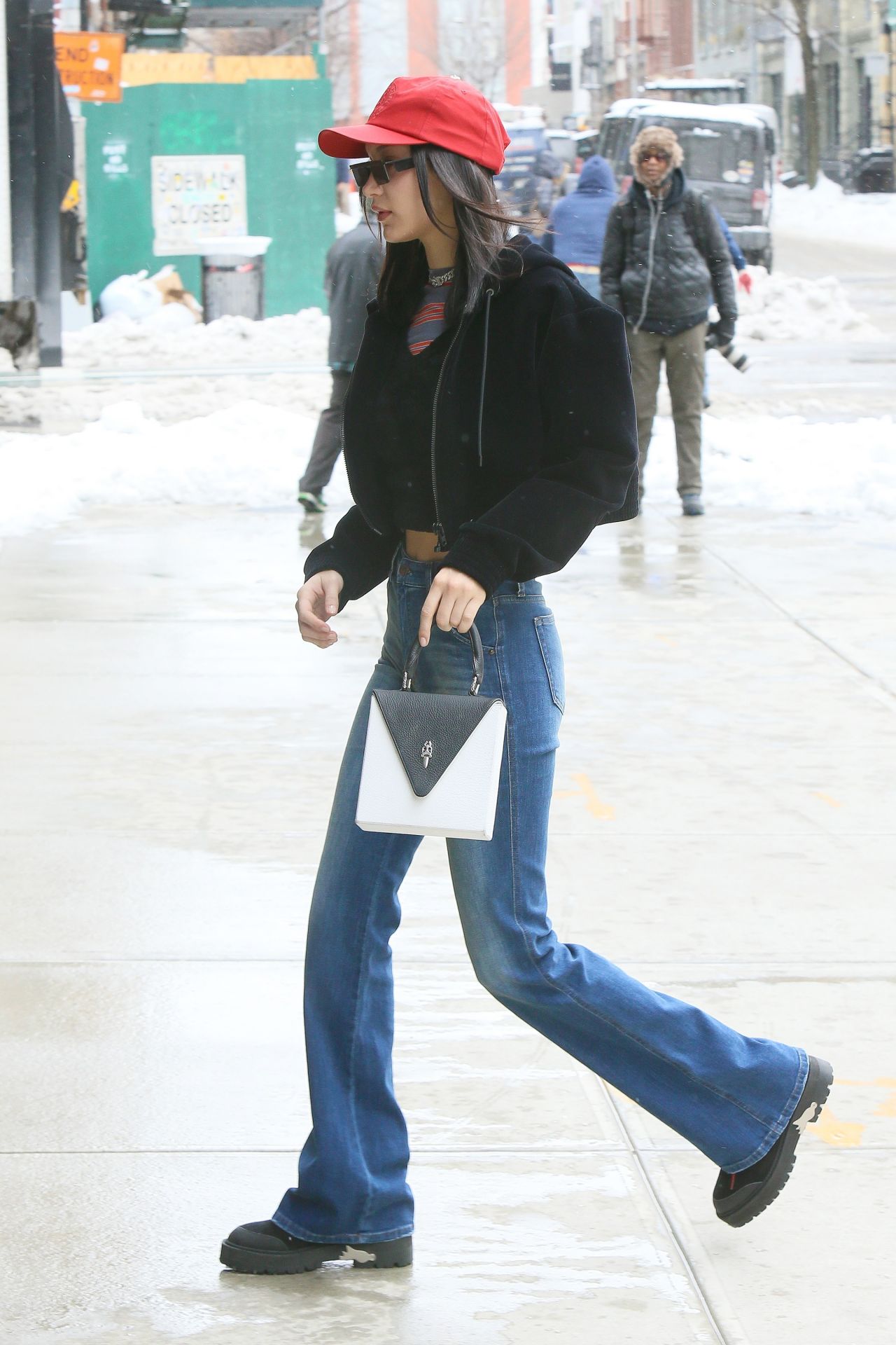 Bella Hadid in Flare Jeans - Out in NYC 3/15/ 2017 • CelebMafia