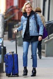 Diane Kruger Travel Outfit - Leaving Apartment in New York 3/9/ 2017