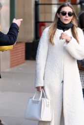 Elizabeth Olsen in a White Full-Length Coat - NYC 3/20/ 2017