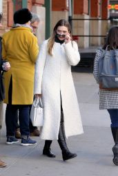 Elizabeth Olsen in a White Full-Length Coat - NYC 3/20/ 2017