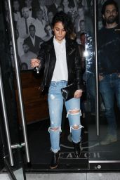 Emmanuelle Chriqui in Ripped Jeans - Leaves Catch LA Restaurant in West Hollywood 3/9/ 2017