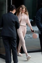 Gigi Hadid in Pink - Leaves Her Apartment in NY 3/18/ 2017