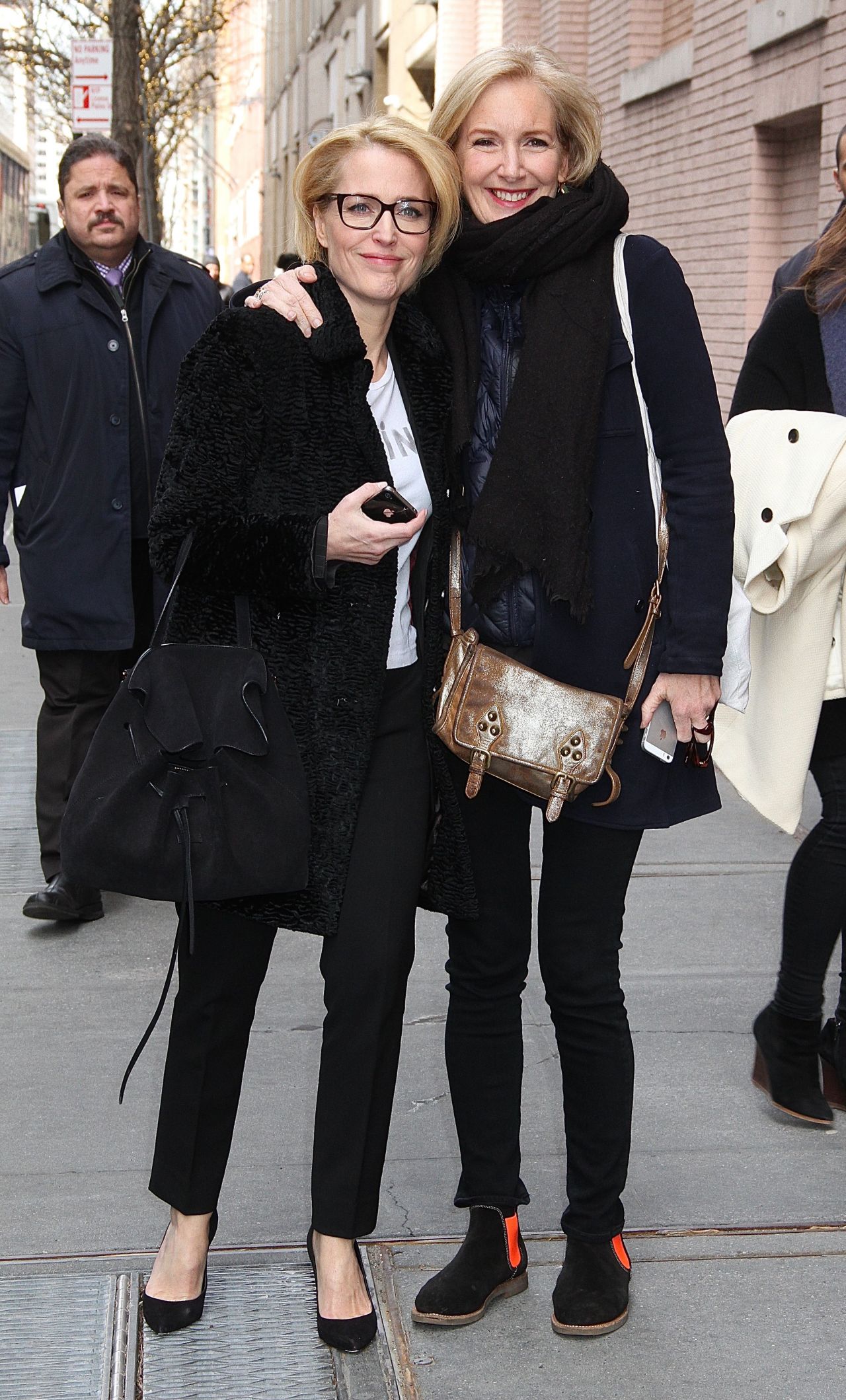 Gillian Anderson And Jennifer Nadal Arriving To Aol Build Studios In 