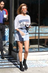 Hailey Baldwin in Denim Mini Skirt - West Hollywood 3/17/ 2017