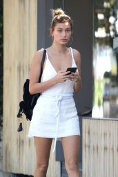 Hailey Baldwin Shows Off Her Toned Legs in a Short Dress at Aflred