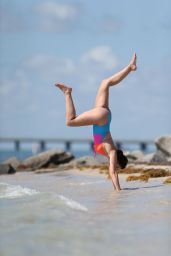 Imogen Thomas Frolics in Swimsuit on a Beach in Miami 3/30/2017