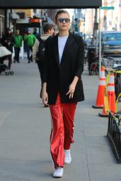 Karlie Kloss in Red Sport Pants - New York City 3/6/ 2017